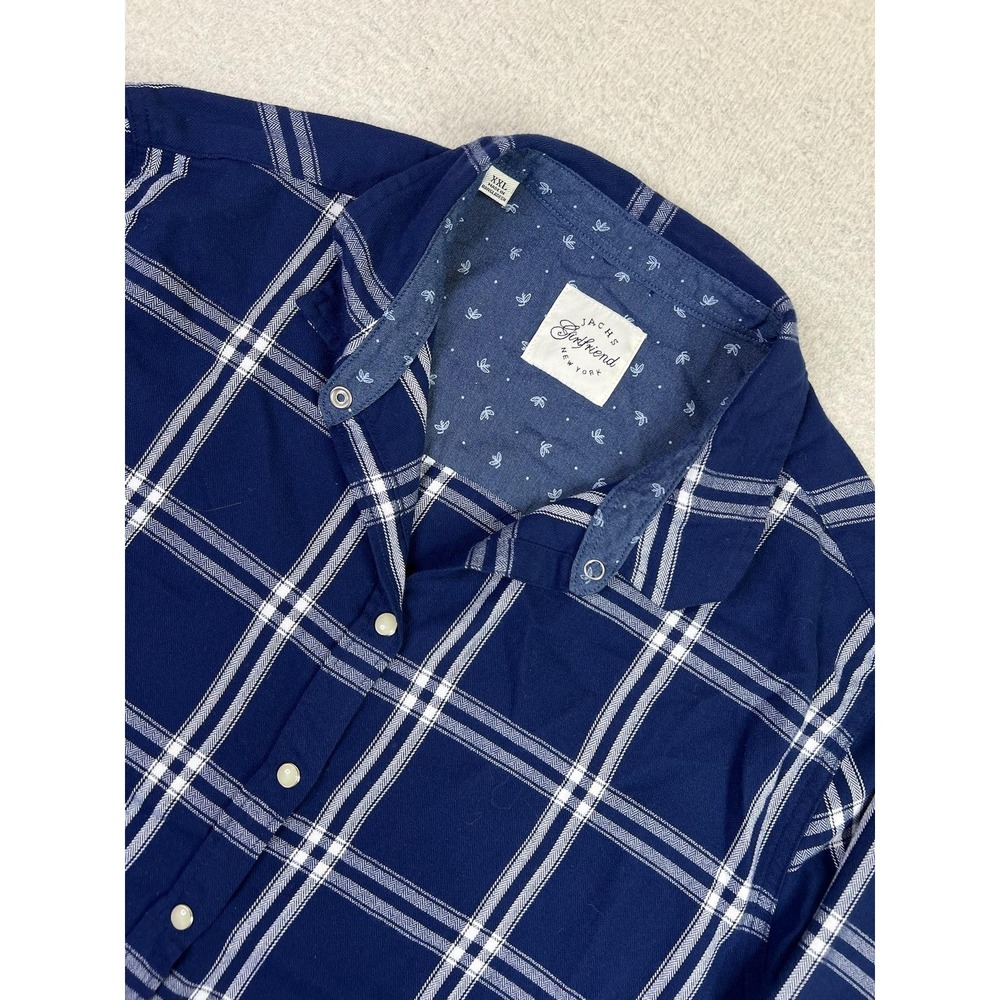 JACHS Girlfriend Womens 2XL Blue Plaid Button Down Snap Front Shirt 16122118‎